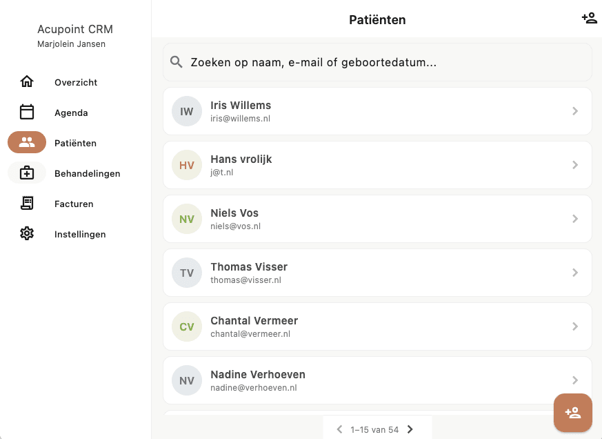 AcupointCRM patiënten