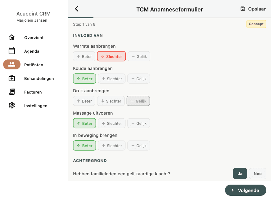 AcupointCRM TCM anamneseformulier