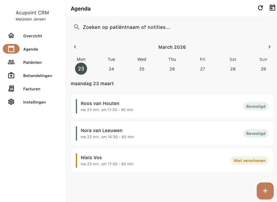 AcupointCRM overzicht